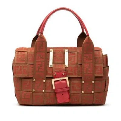 Pre-owned Fendi Zucca Canvas Crossword Handbag In Brown