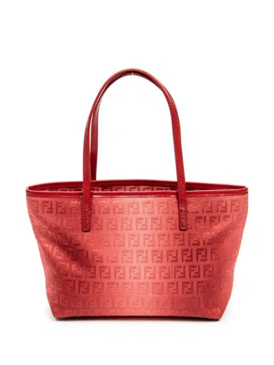 Pre-owned Fendi Zucca Canvas Tote Bag In Red