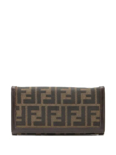 Pre-owned Fendi Zucca Canvas Wallet In Brown