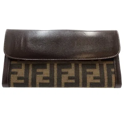 Pre-owned Fendi Zucca Dark Brown Canvas Leather Long Wallet (bi-fold) ()