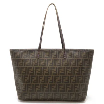 Pre-owned Fendi Zucca Dark Brown Khaki Brown Purple Pvc Leather Shoulder Bag Tote Bag ()