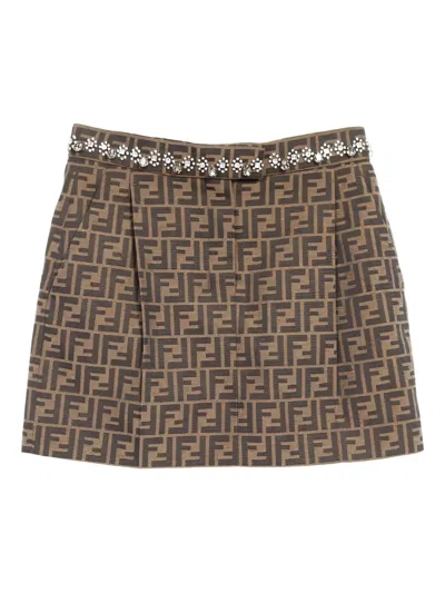 Pre-owned Fendi Zucca-embellished Skirt In Brown