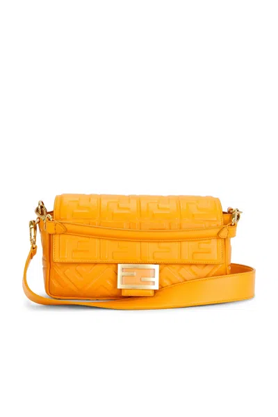 Pre-owned Fendi Zucca Embossed Baguette Nm Shoulder Bag In Orange