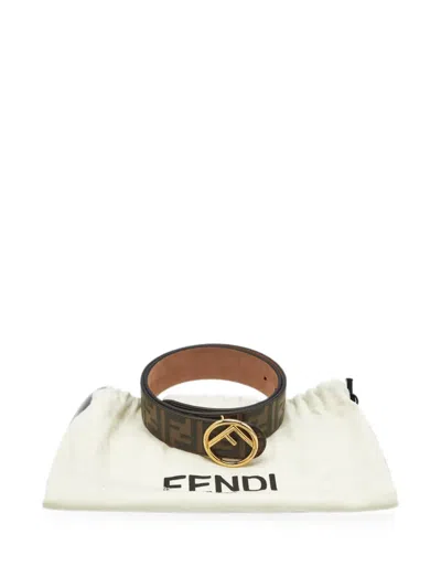Pre-owned Fendi Zucca Embossed Belt In Black