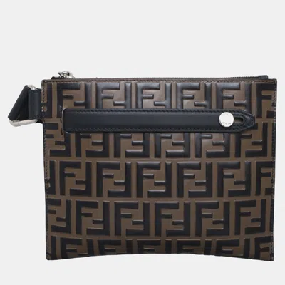 Pre-owned Fendi Zucca Embossed Leather Crossbody Bag In Black