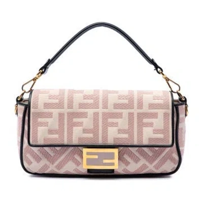 Pre-owned Fendi Zucca Embroidered Canvas Baguette Satchel In Pink