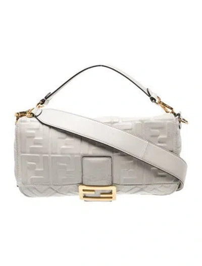 Pre-owned Fendi Zucca Ff Baguette Large In Neutral