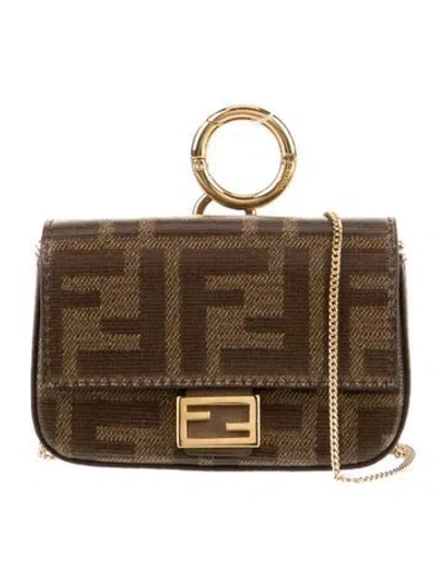 Pre-owned Fendi Zucca Ff Baguette Nano In Brown