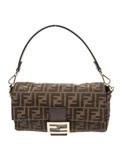 Pre-owned Fendi Zucca Ff Baguette W/ Tags In Brown
