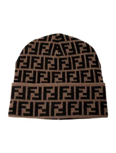 Pre-owned Fendi Zucca Ff Beanie In Brown