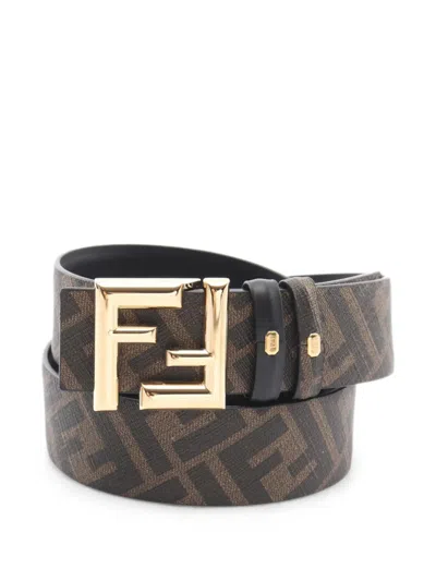 Pre-owned Fendi Zucca Ff Buckle Belt In Black