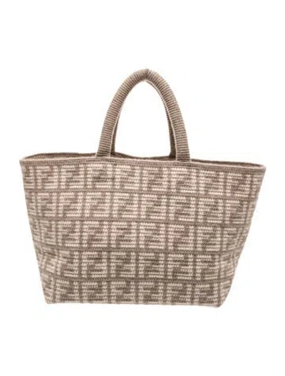 Pre-owned Fendi Zucca Ff Cashmere Knit Ff Large Shopper Tote Tortora Large In Gray