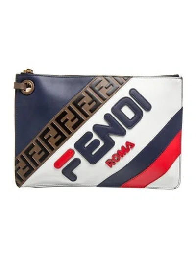 Pre-owned Fendi Zucca Ff Clutch In Blue