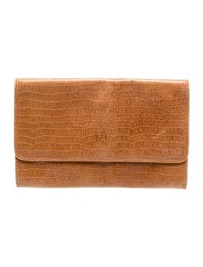 Pre-owned Fendi Zucca Ff Clutch In Brown