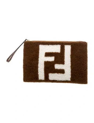 Pre-owned Fendi Zucca Ff Clutch In Brown