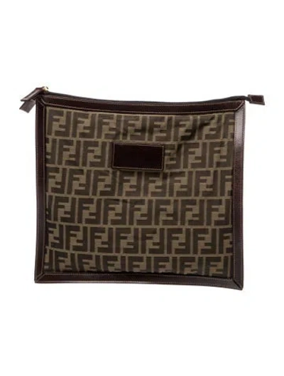 Pre-owned Fendi Zucca Ff Clutch In Brown