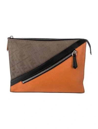 Pre-owned Fendi Zucca Ff Clutch In Brown