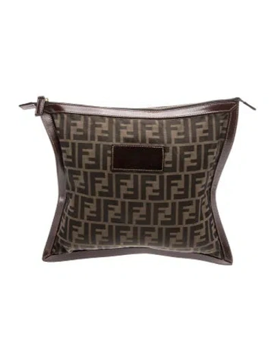 Pre-owned Fendi Zucca Ff Clutch In Brown