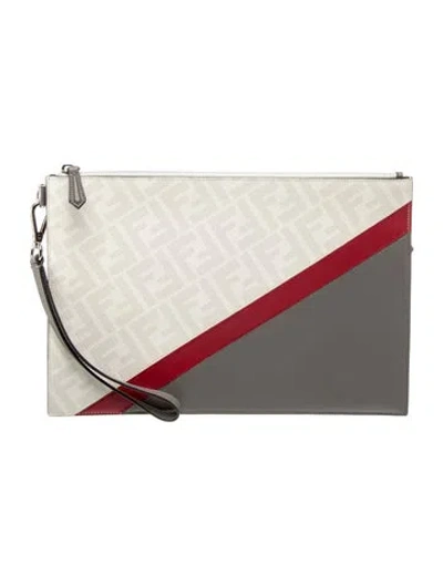 Pre-owned Fendi Zucca Ff Clutch In Gray
