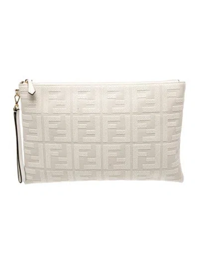 Pre-owned Fendi Zucca Ff Clutch In Neutral