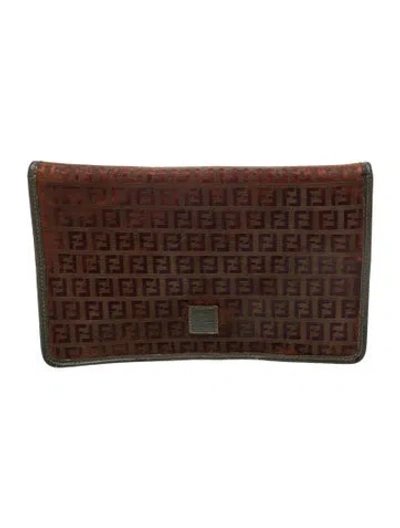 Pre-owned Fendi Zucca Ff Clutch Vintage In Brown