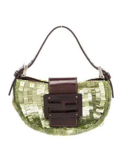 Pre-owned Fendi Zucca Ff Croissant In Green/metallic