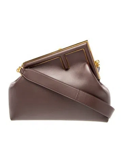 Pre-owned Fendi Zucca Ff First Clutch Medium In Brown
