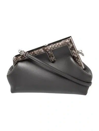 Pre-owned Fendi Zucca Ff First Clutch Small In Grey
