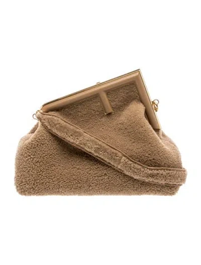 Pre-owned Fendi Zucca Ff First Shearling Large In Neutrals