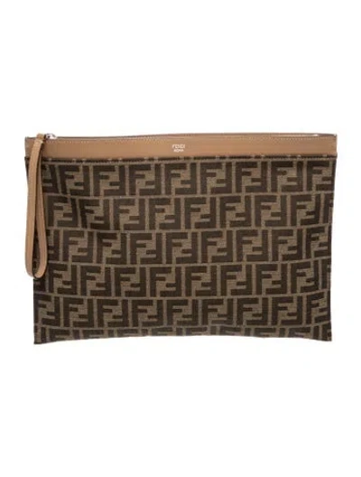 Pre-owned Fendi Zucca Ff Flat Pouch 2023 In Brown