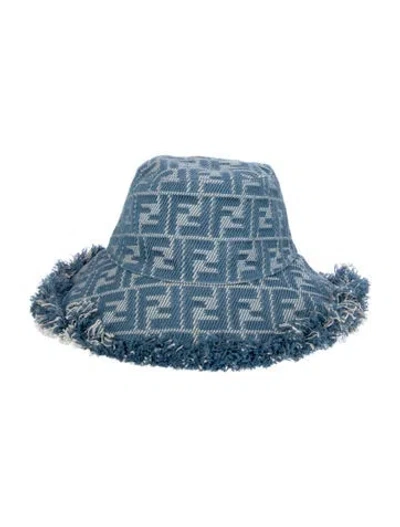 Pre-owned Fendi Zucca Ff Fringe Bucket Hat In Blue