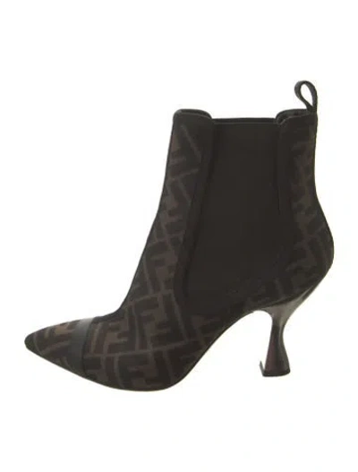 Pre-owned Fendi Zucca Ff Logo Animal Print Chelsea Boots In Black