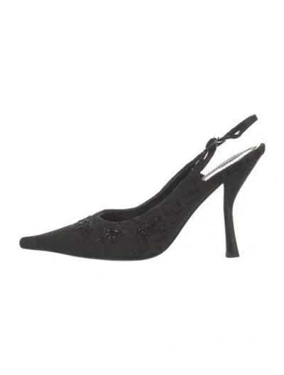 Pre-owned Fendi Zucca Ff Logo Beaded Accents Slingback Pumps In Black