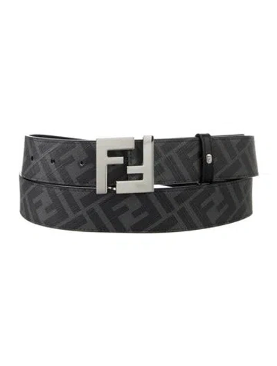 Pre-owned Fendi Zucca Ff Logo Belt In Grey