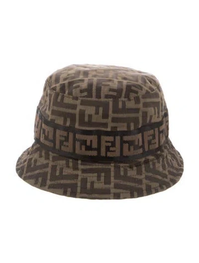 Pre-owned Fendi Zucca Ff Logo Bucket Hat In Brown