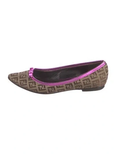 Pre-owned Fendi Zucca Ff Logo Canvas Ballet Flats In Purple