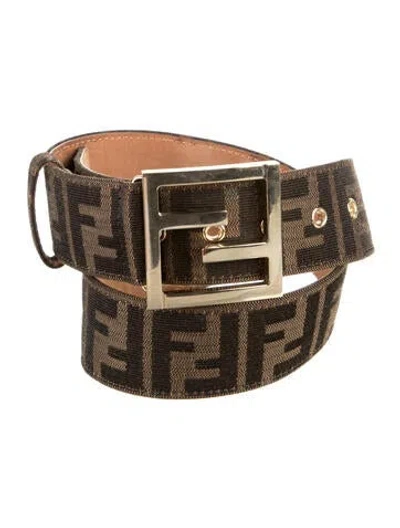 Pre-owned Fendi Zucca Ff Logo Canvas Belt In Brown