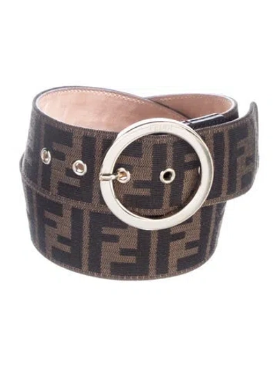 Pre-owned Fendi Zucca Ff Logo Canvas Belt In Brown