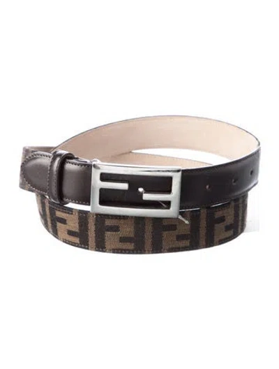 Pre-owned Fendi Zucca Ff Logo Canvas Belt Kit In Brown