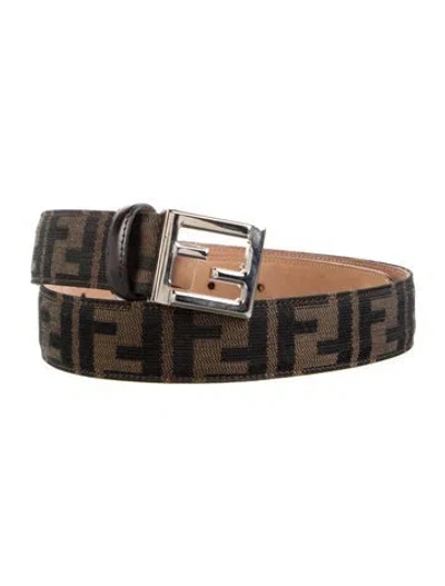 Pre-owned Fendi Zucca Ff Logo Canvas Belt Kit In Brown