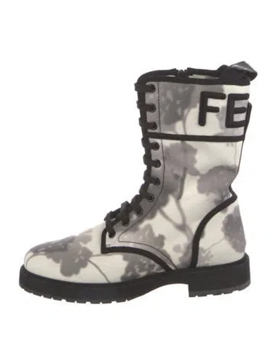Pre-owned Fendi Zucca Ff Logo Canvas Combat Boots In Gray