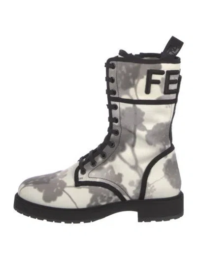 Pre-owned Fendi Zucca Ff Logo Canvas Combat Boots In White