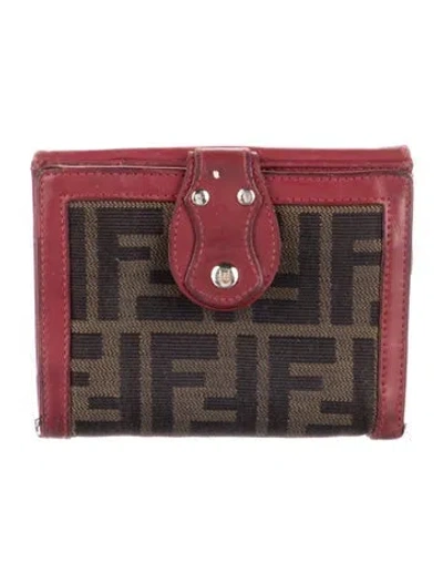 Pre-owned Fendi Zucca Ff Logo Canvas Compact Wallet In Brown