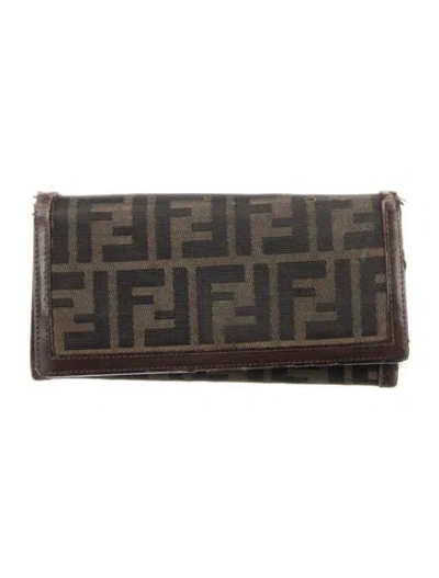 Pre-owned Fendi Zucca Ff Logo Canvas Continental Wallet In Black/brown/neutrals