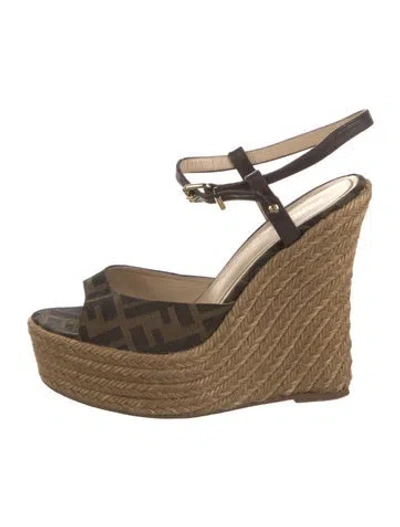 Pre-owned Fendi Zucca Ff Logo Canvas Espadrilles In Brown