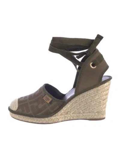 Pre-owned Fendi Zucca Ff Logo Canvas Espadrilles In Green