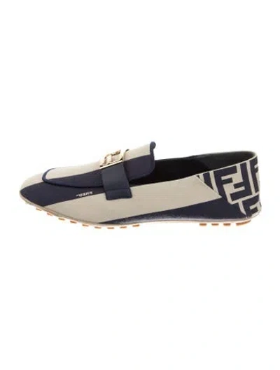 Pre-owned Fendi Zucca Ff Logo Canvas Loafers In Blue