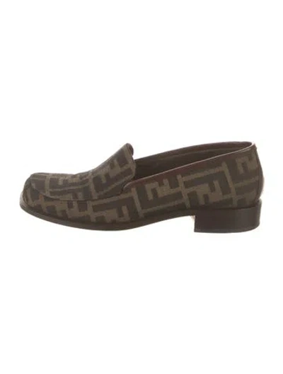 Pre-owned Fendi Zucca Ff Logo Canvas Loafers In Brown