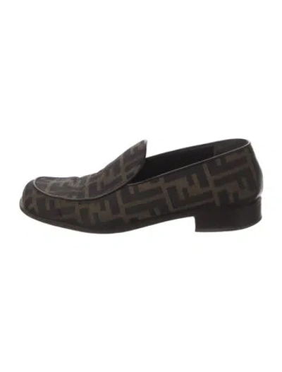 Pre-owned Fendi Zucca Ff Logo Canvas Loafers In Brown
