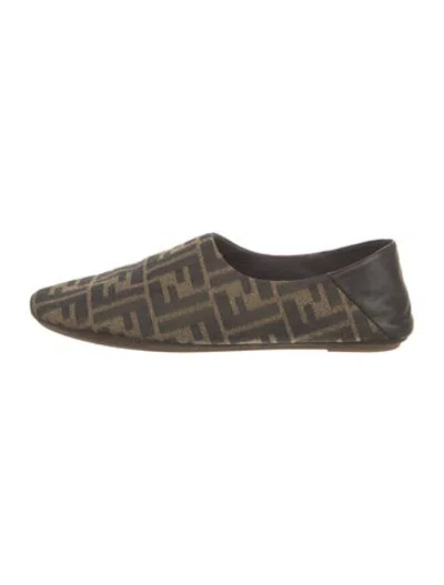 Pre-owned Fendi Zucca Ff Logo Canvas Loafers In Brown